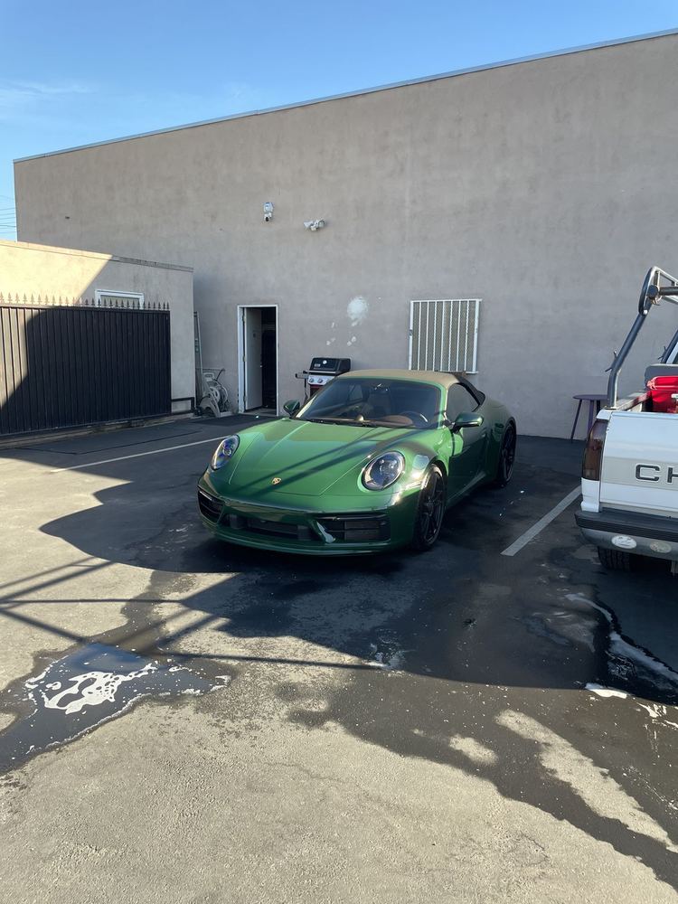 Green Porsche 911 after detailing
