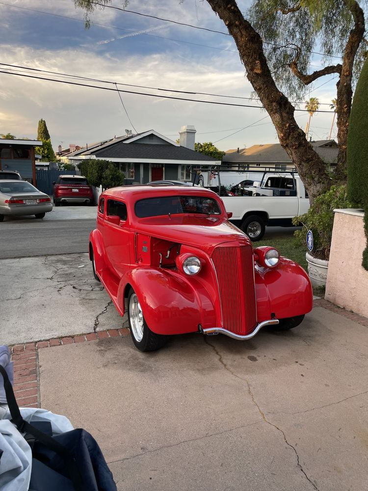 Red hot rod coupe